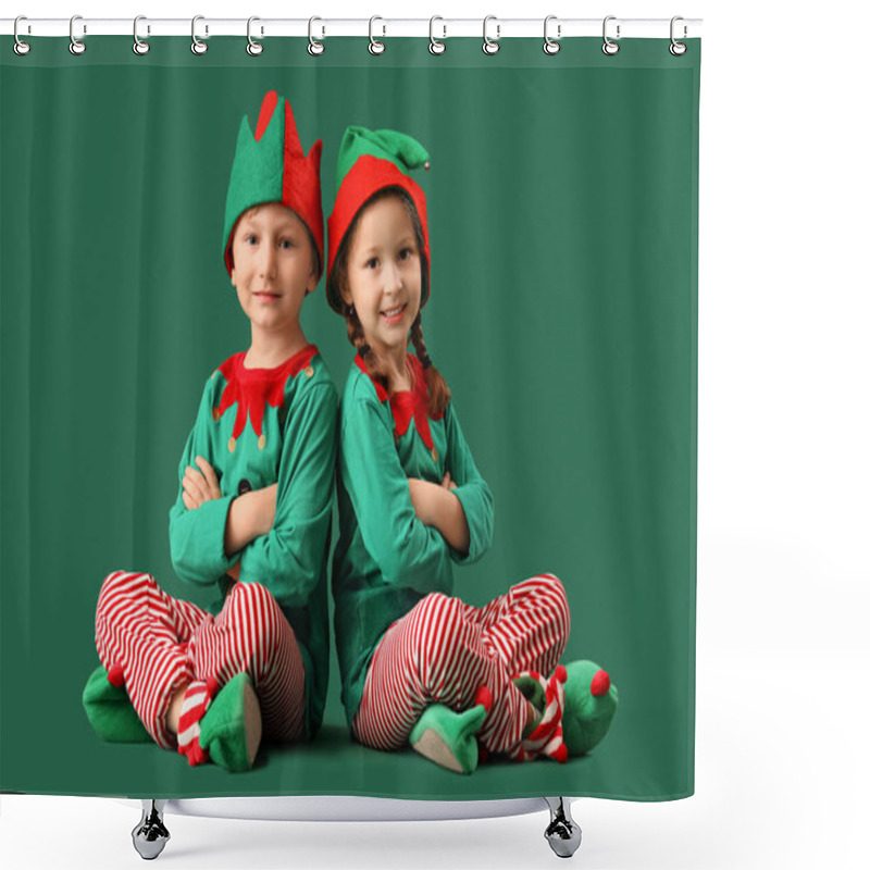 Personality  Cute Little Elves On Green Background Shower Curtains