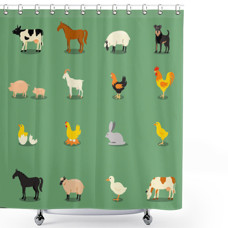 Personality  Farm Animals Set In Flat Vector Style. Shower Curtains