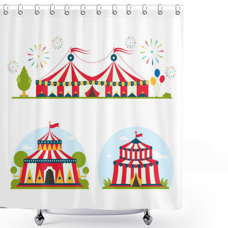 Personality  Circus Show Entertainment Tent Marquee Marquee Outdoor Festival With Stripes And Flags Isolated Carnival Signs Shower Curtains