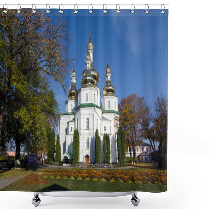 Personality  Old Sviato-Troitskyi Monastery In Gustynya. Chernihiv Region. Ukraine.  Horizontal Outdoors Shot. Shower Curtains