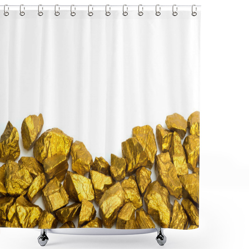 Personality  A Pile Of Gold Nuggets Or Gold Ore On White Background, Precious Shower Curtains