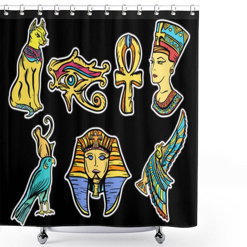 Personality  Ancient Egypt, Old School Tattoo. Ancient Egypt Hand Drawn Shower Curtains