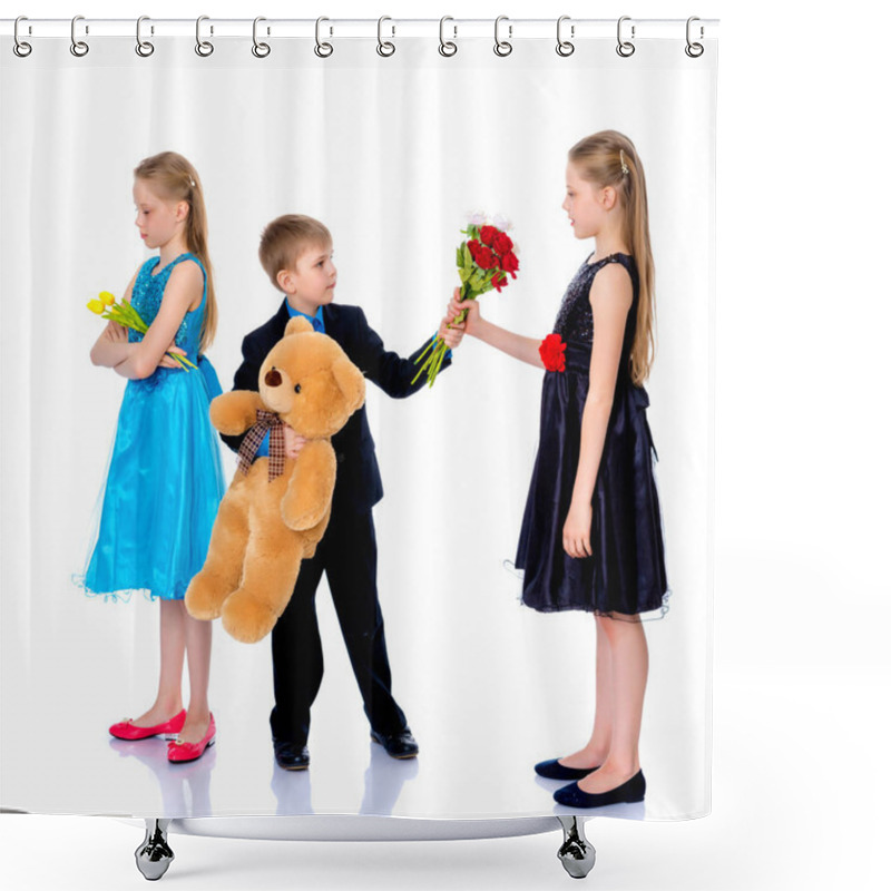 Personality  A Little Boy Gives The Girl Flowers. Shower Curtains