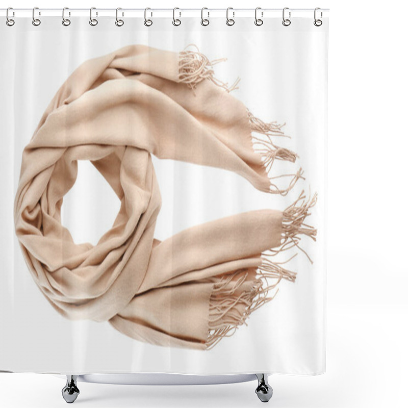 Personality  Soft Beige Scarf Isolated White, Top View Shower Curtains