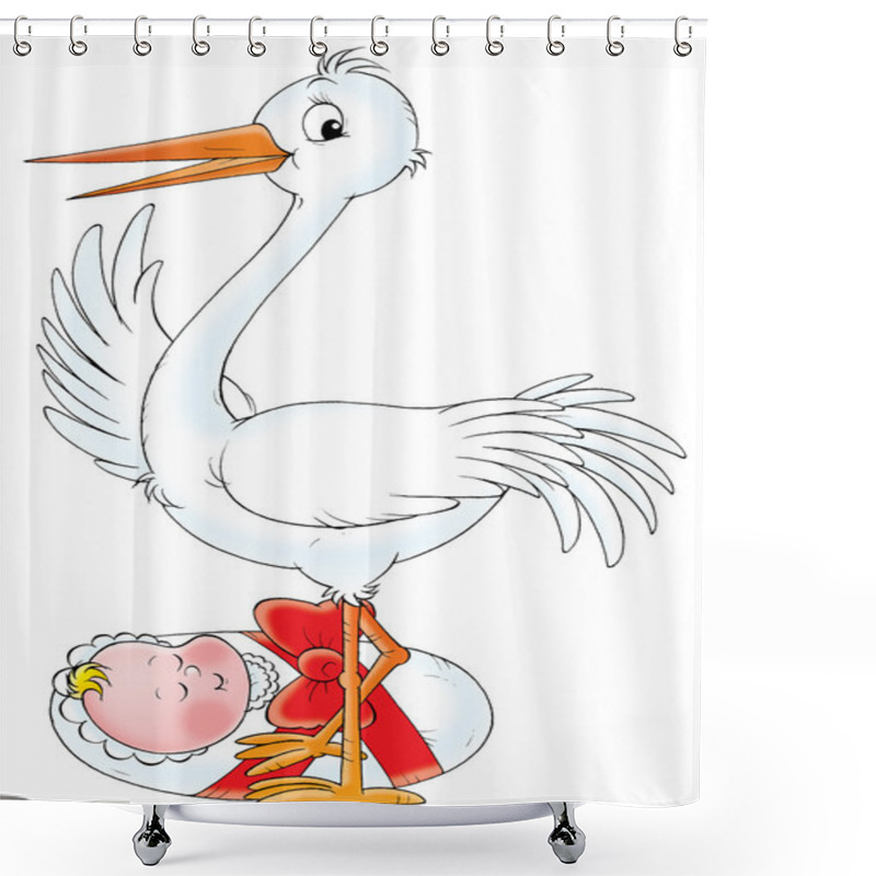 Personality  White Stork Standing Over A Cute Little Baby Shower Curtains