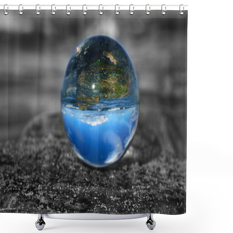 Personality  Glass Globe On The Beach Of The Baltic Sea. Black And White Photo With A Color Glass Ball Shower Curtains