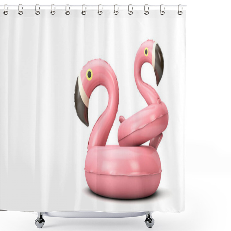 Personality  Summertime Pink Inflatable Falmingo On A White Background. 3D Render Shower Curtains