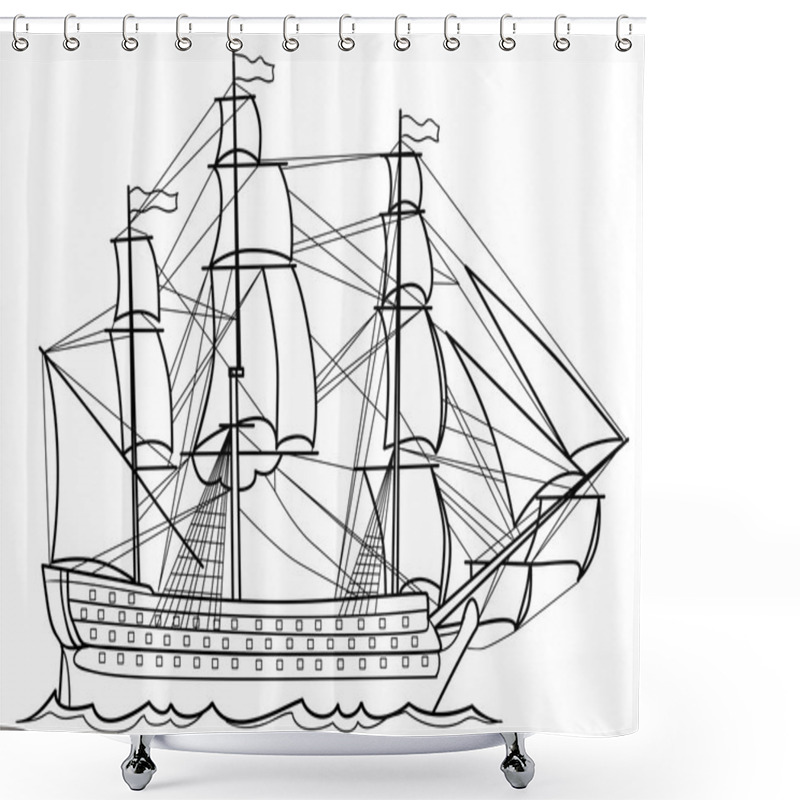 Personality  Sketch Illustration Of Yacht Shower Curtains