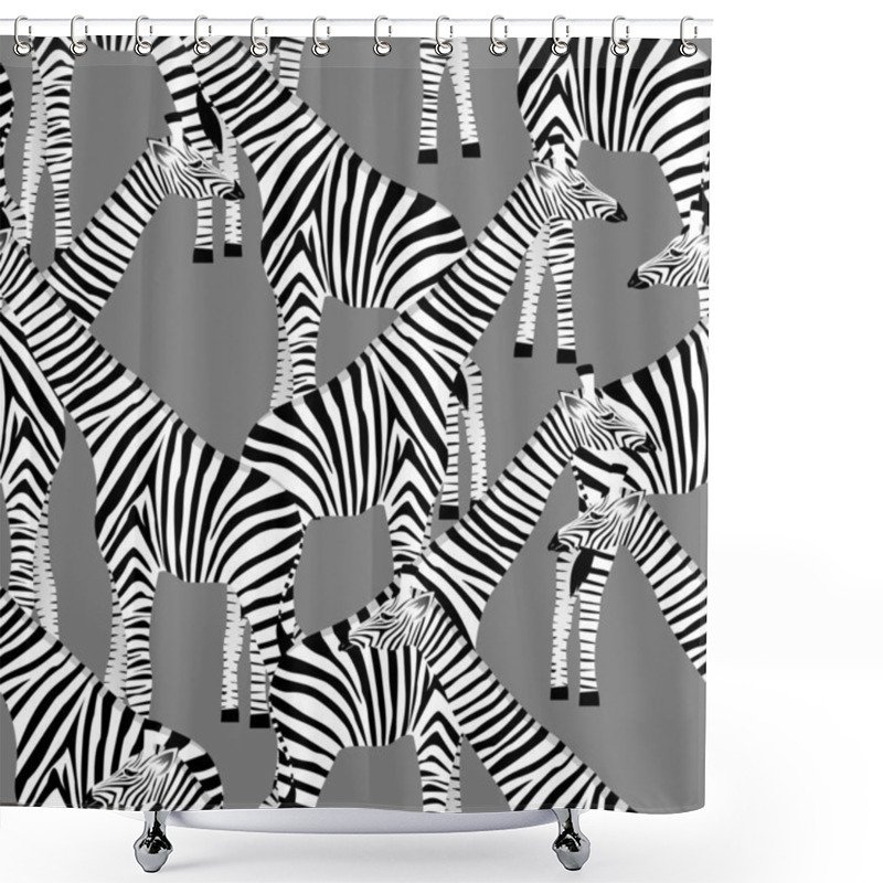 Personality  Stylized Giraffes In The Form Of Striped Zebras On A Gray Background In Vector Shower Curtains