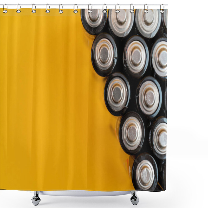 Personality  Used Batteries Are Arranged In A Triangle Shape. Recycling And D Shower Curtains