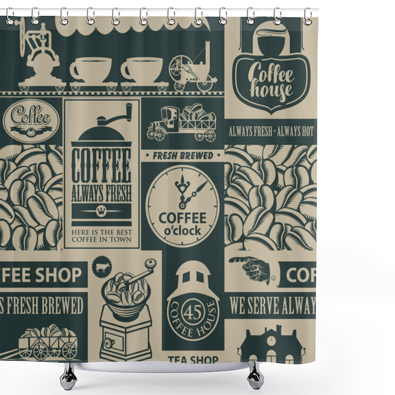 Personality  Seamless Pattern On The Theme Of Coffee Houses Shower Curtains