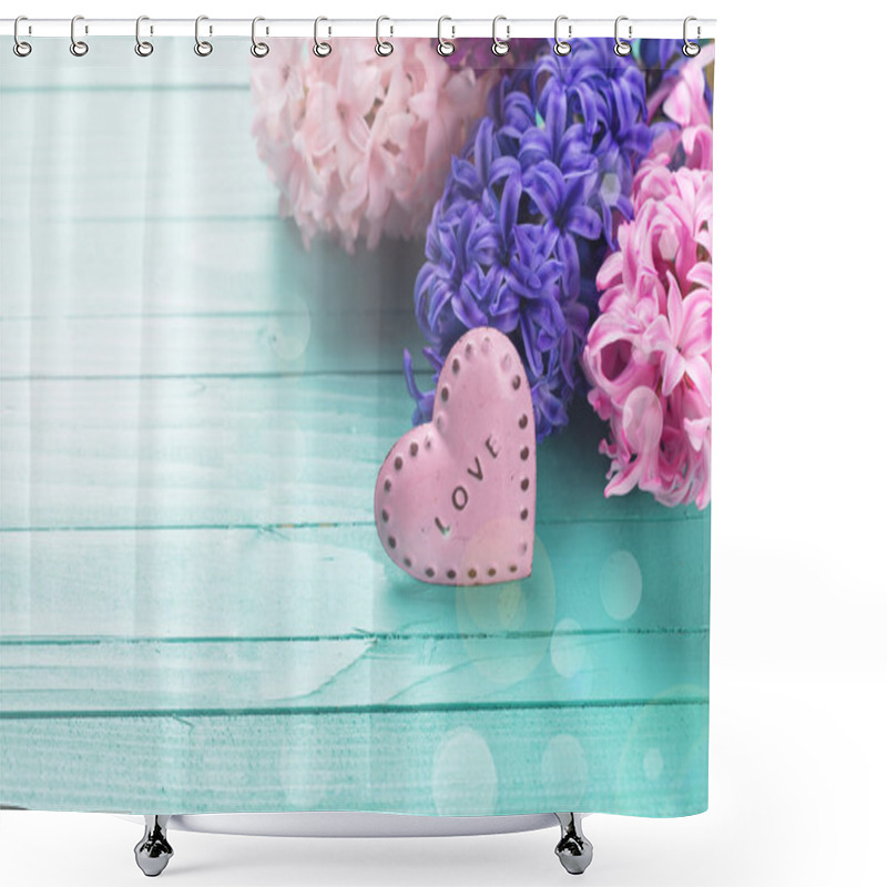 Personality  Background With Fresh Flowers Hyacynths And Heart Shower Curtains