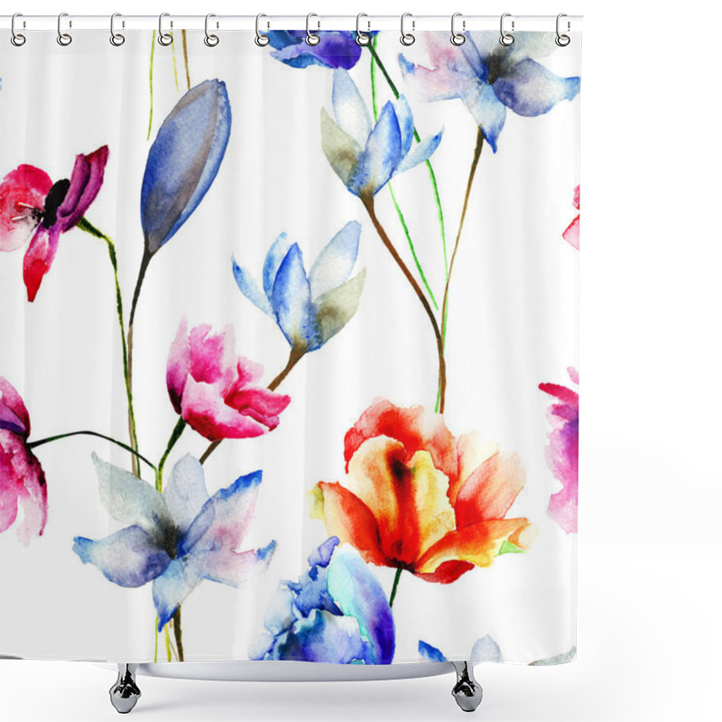 Personality  Seamless Pattern With Original Flowers Shower Curtains