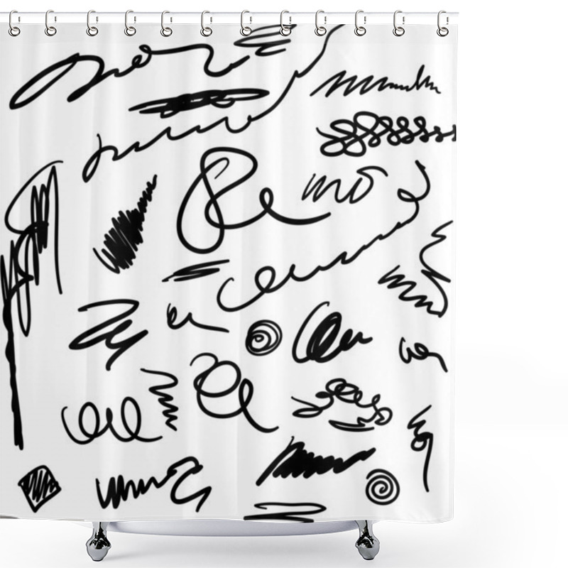 Personality  Unreadable And Unrecognizable Scribbles Set Shower Curtains