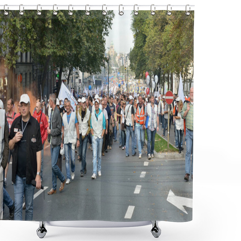 Personality  Belgian Police And Trade-unions Demonstrate Against Changes In Pension Regulations Shower Curtains