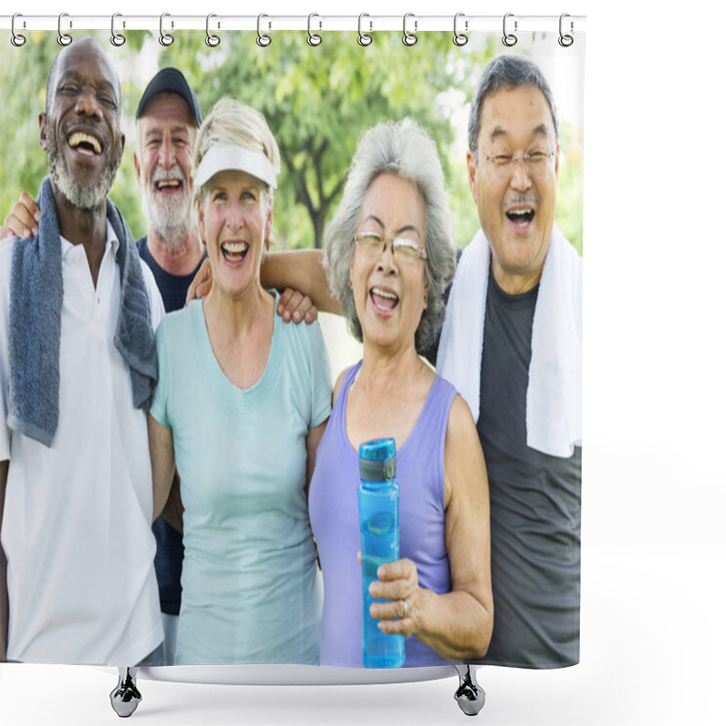 Personality  Sporty Senior Friends At Park Shower Curtains