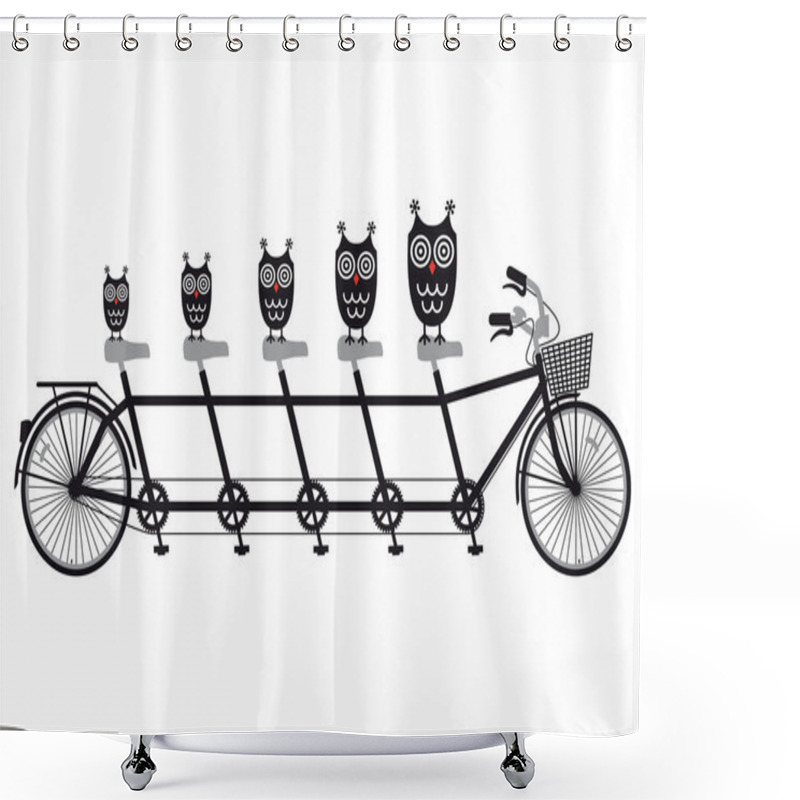 Personality  Owls On Tandem Bicycle, Vector Shower Curtains