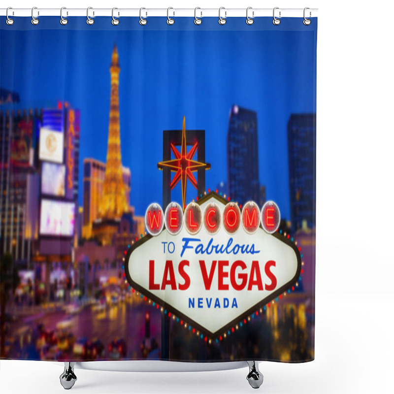 Personality  Welcome To Fabulous Las Vegas Nevada Sign With Blur Strip Road B Shower Curtains