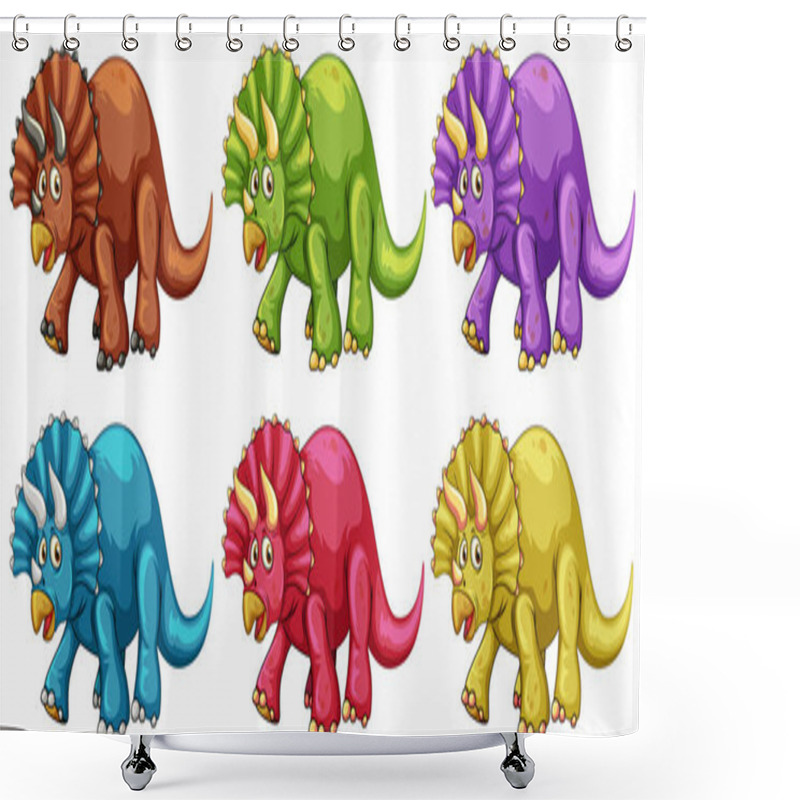 Personality  Set Of Triceratops Dinosaur Cartoon Character Illustration Shower Curtains