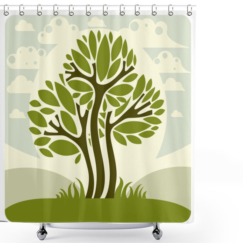 Personality  Fantasy Landscape With Stylized Trees Shower Curtains