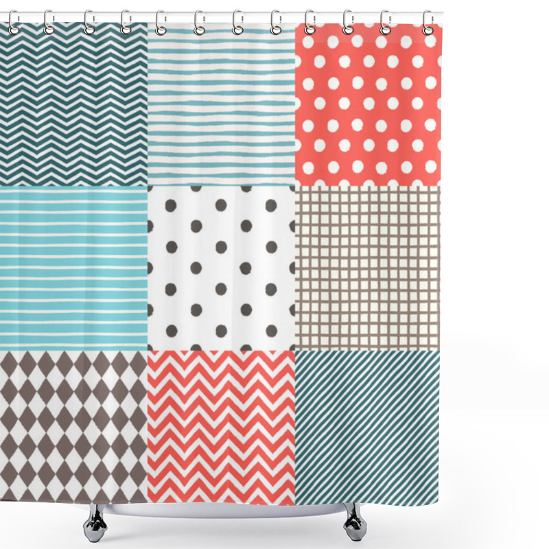 Personality  Set Of 9 Hand Drawn Painted Geometric Seamless Patterns Shower Curtains