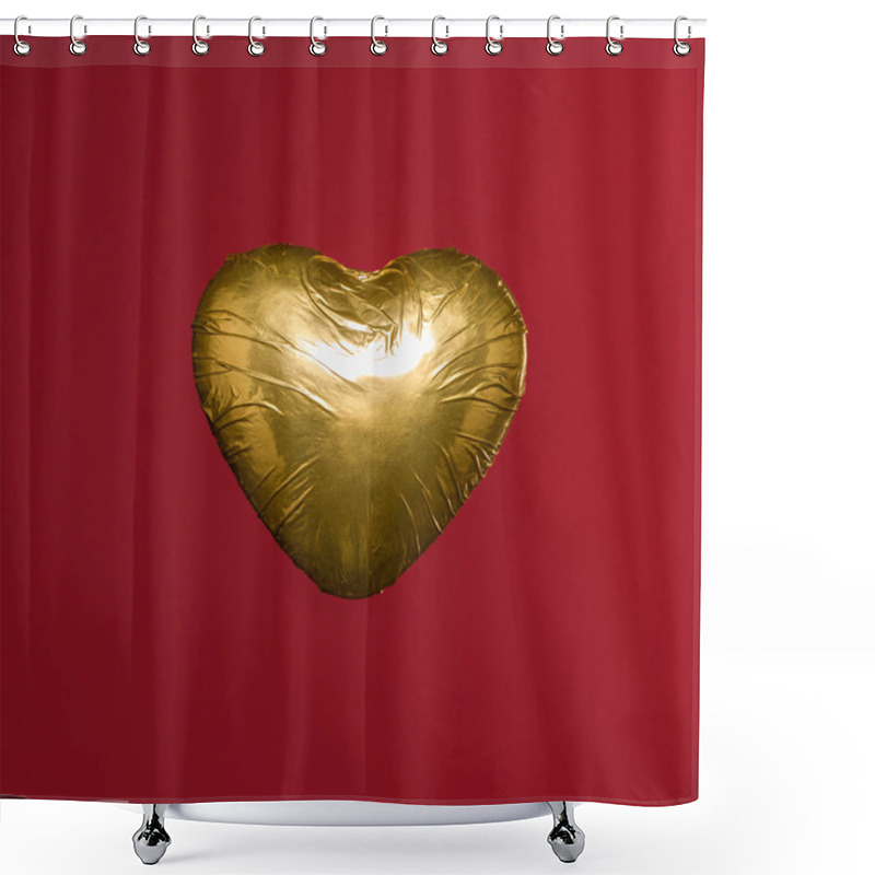 Personality  Heart Shaped Candy In Golden Wrapper Isolated On Red Shower Curtains