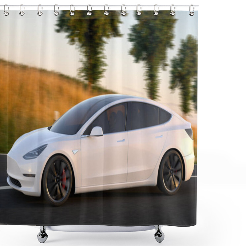 Personality  Tesla Model 3 While Driving Shower Curtains