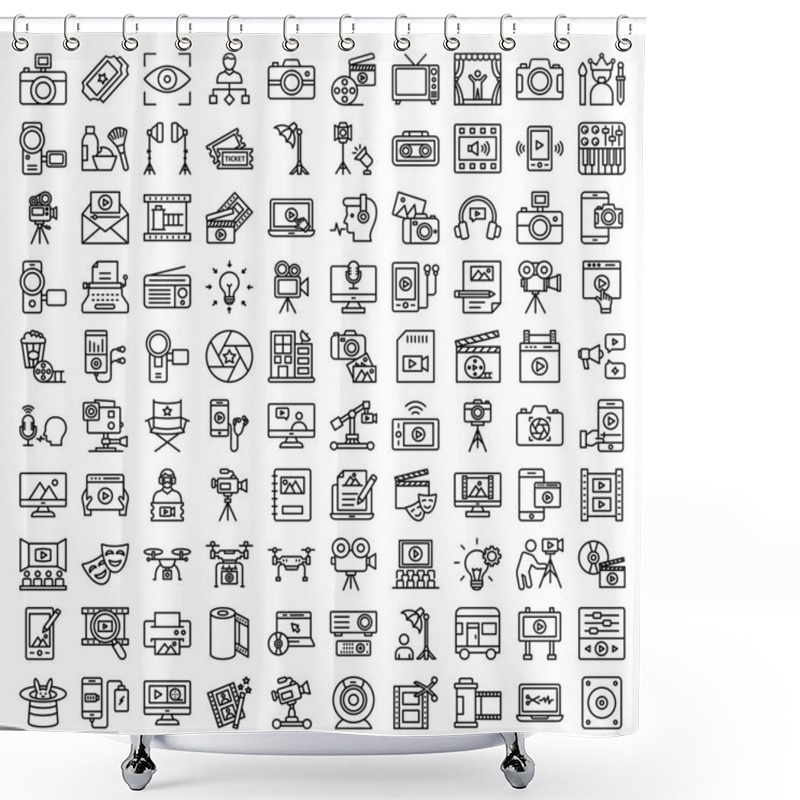 Personality  Video Shoot & Production Vector Icon Set Which Can Easily Modify Or Edit Shower Curtains