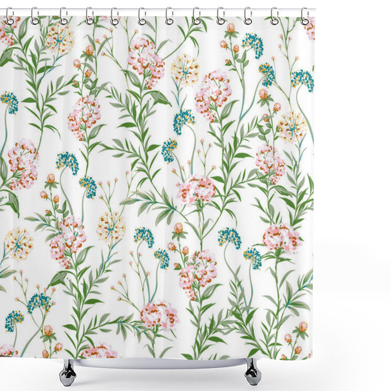 Personality  Hand Drawn Paint Brushed Wild Flower ,Meadow Floral Seamless Pattern Vector Illustration Artistic Style ,Design For Fashion , Fabric, Textile, Wallpaper, Cover, Web , Wrapping And All Prints  Shower Curtains