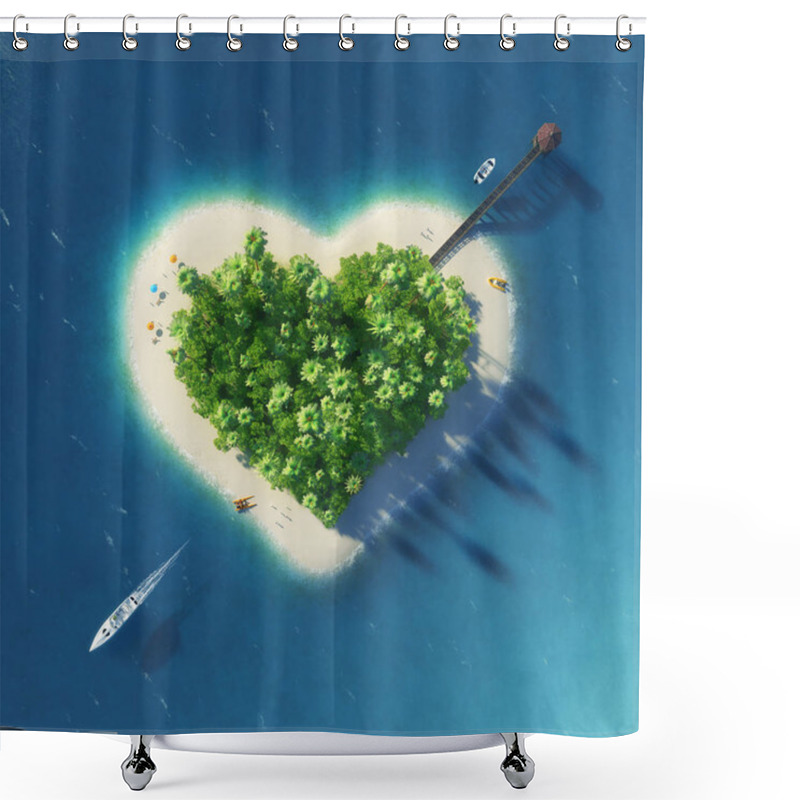 Personality  Paradise Tropical Island In The Form Of Pierced Heart. Holidays, Travel, Relax, Eco, Nature Concept Shower Curtains