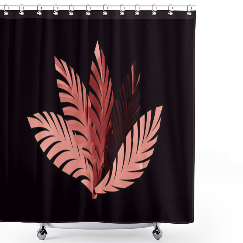 Personality  Top View Of Paper Cut Coral Leaves Isolated On Black, Background Pattern Shower Curtains