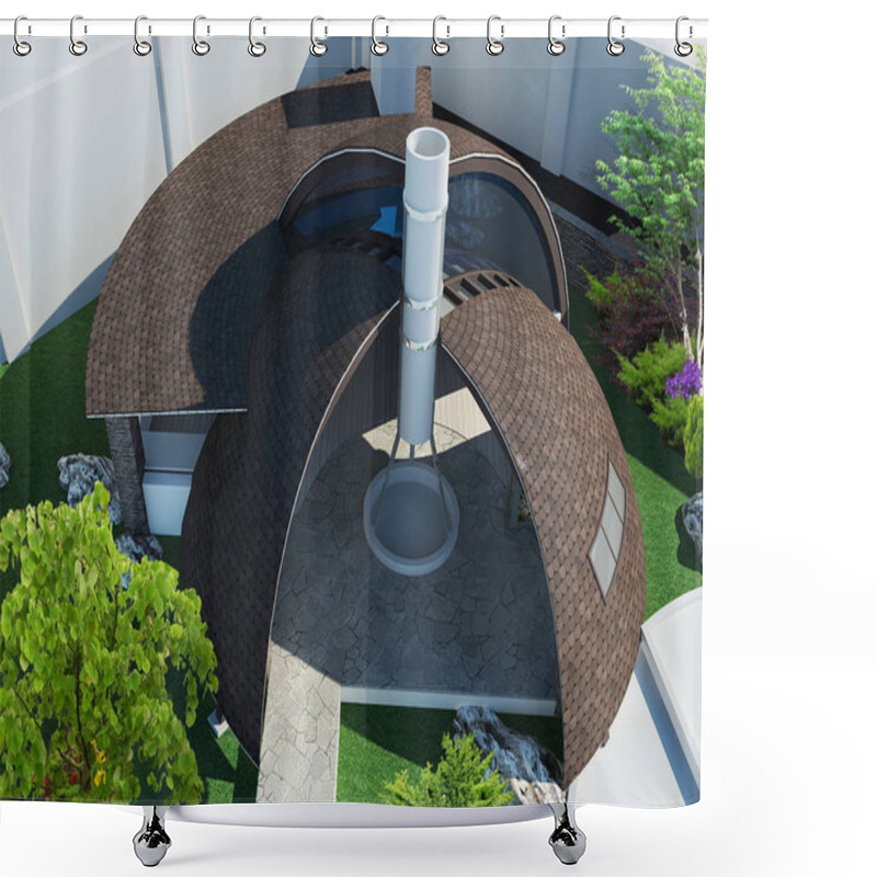 Personality  Modern Gazebo Aerial And Alfresco Living Area, 3D Illustration Shower Curtains