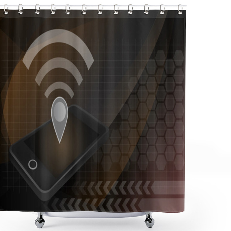 Personality  Personal Hotspot Concept. Wifi And Map Pin Icon On Top Of Smartp Shower Curtains