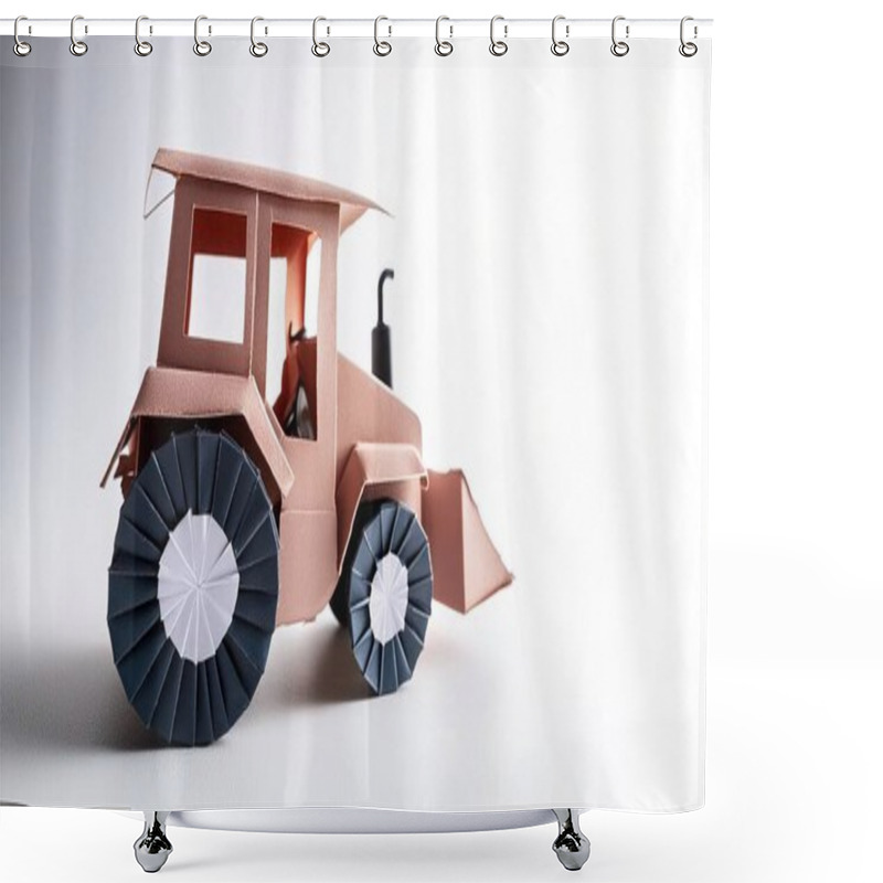 Personality  Tractor Farm Agriculture Heavy Equipment Concept Paper Origami Isolated On White Background With Copy Space For Your Design For Rural Farming Lifestyle Shower Curtains