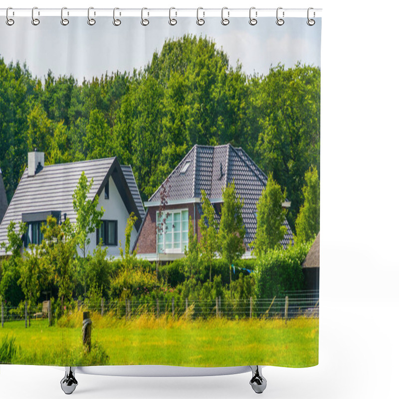 Personality  Typical Dutch Architecture, Country Side Houses With Forest And Grass Pasture, Bergen Op Zoom, The Netherlands Shower Curtains