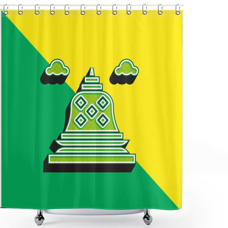 Personality  Borobudur Green And Yellow Modern 3d Vector Icon Logo Shower Curtains