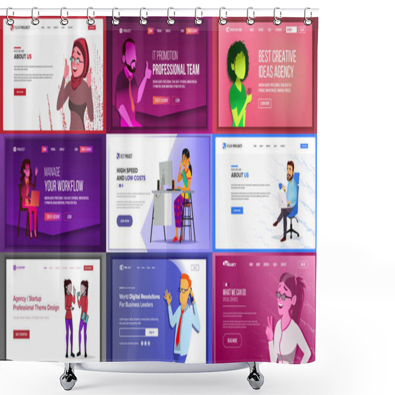 Personality  Main Web Page Design Vector. Website Business Screen. Landing Template. Innovation Idea. Office Investment Webpage. Progress Report. Illustration Shower Curtains