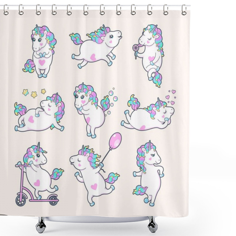 Personality  Set Of Cute Unicorns With Rainbow Mane Shower Curtains