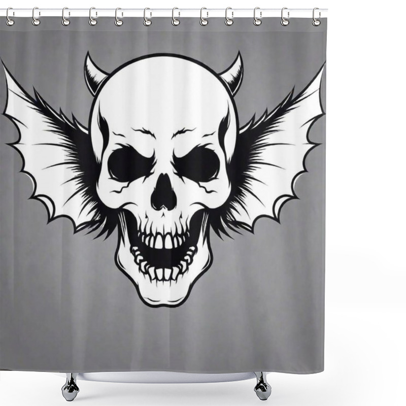 Personality  Halloween Scary Skull With Bat Wings Vector Shower Curtains