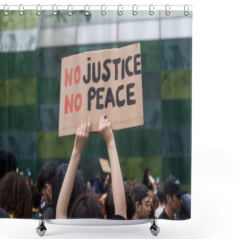 Personality  Mulhouse - France - 9 June 2020 - Portrait Of People Protesting In The Street Against The Racism For The Black Lives Matter Movement Shower Curtains