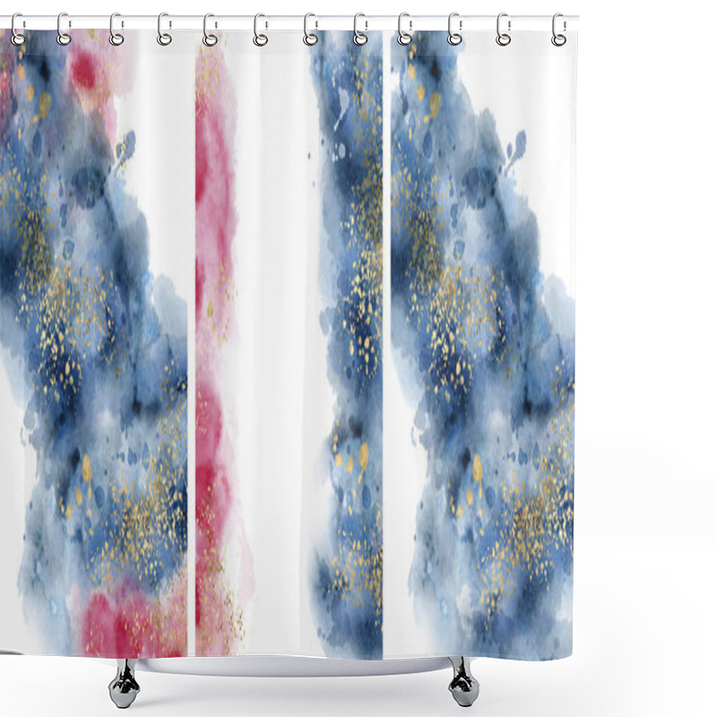 Personality  Watercolor Abstract Aquamarine, Background, Watercolour Blue, Pink And Gold Texture Vector Illustration Shower Curtains