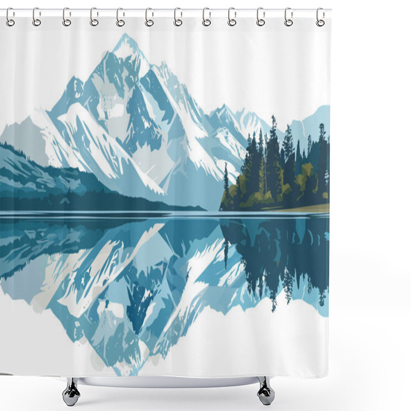 Personality  Mountain Lake Reflecting Peaks Isolated Illustration Illustration Shower Curtains