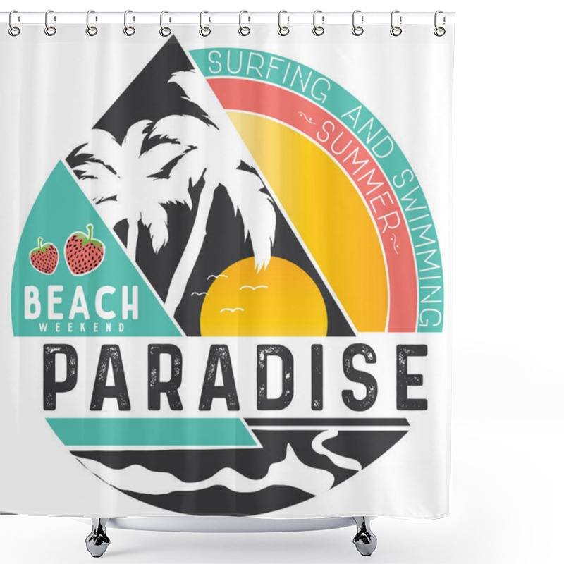 Personality  Tropical Island And Vector Illustration Graphic For T Shirt Print Shower Curtains