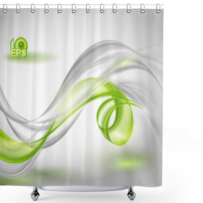 Personality  Abstract Gray Waving Background With Green Element Shower Curtains