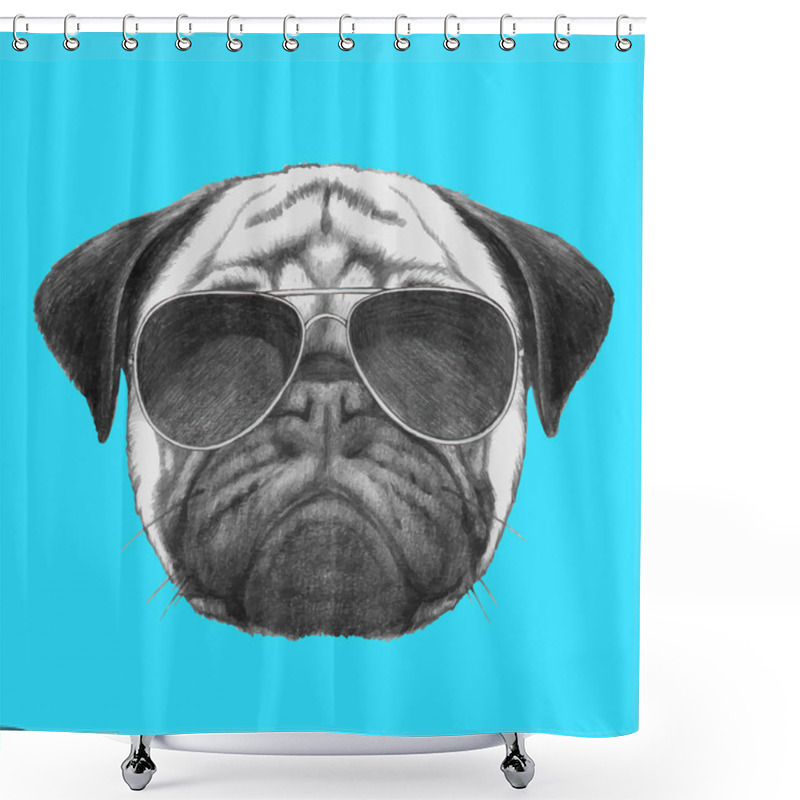 Personality  Portrait Of Pug Dog With Sunglasses Shower Curtains