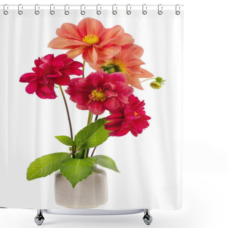 Personality  Minimalistic Bouquet - Mini Dahlia Red Flowers Shower Curtains