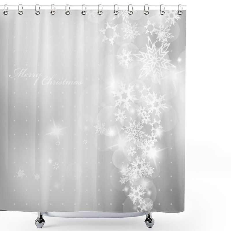 Personality  Christmas Silver Background With Snow Flakes. Shower Curtains