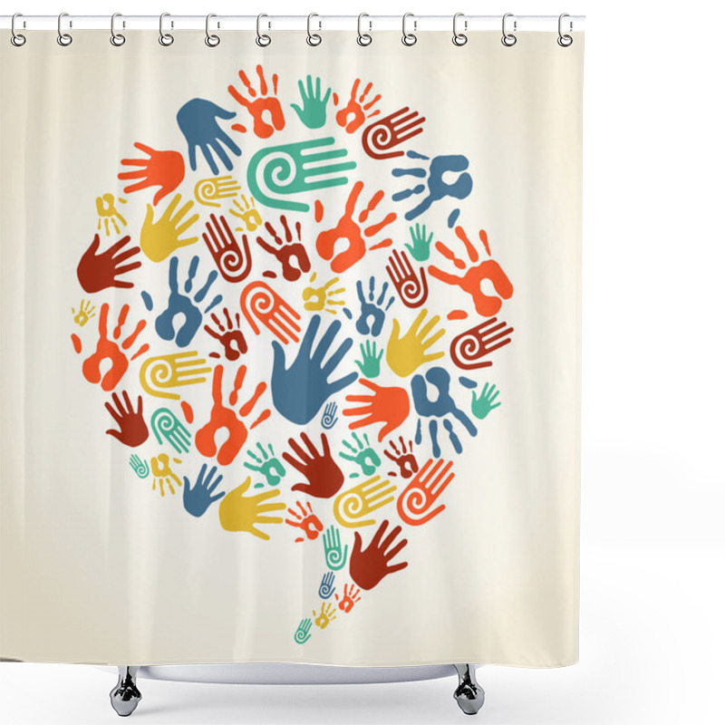 Personality  Global Diversity Hand Prints Speech Bubble Shower Curtains