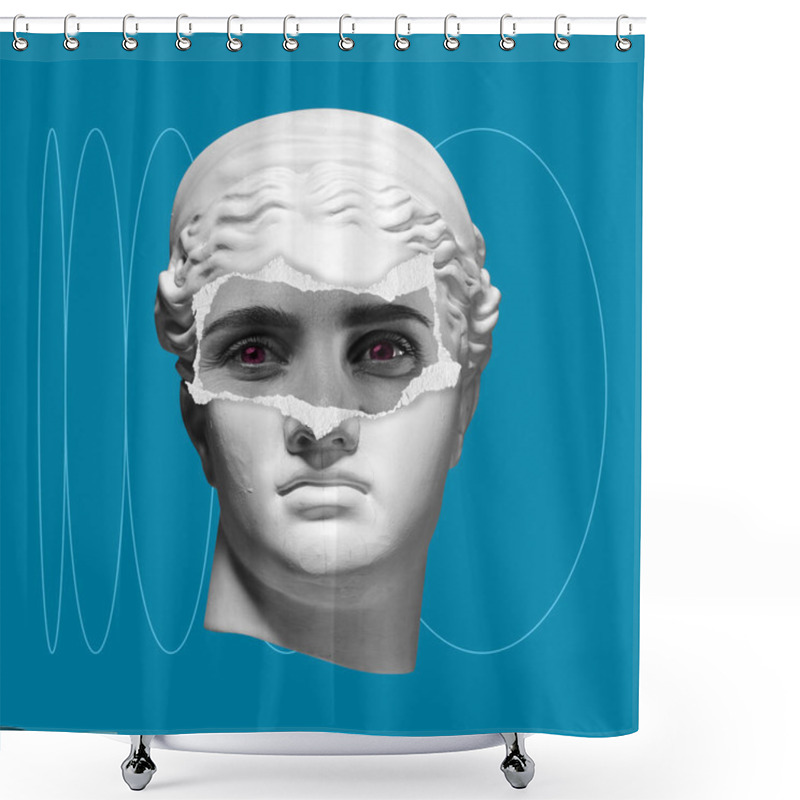 Personality  Contemporary Art Collage With Antique Statue Head In A Surreal Style. Shower Curtains