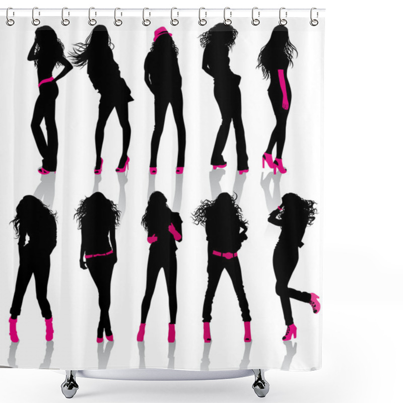 Personality  Silhouettes Of The Girls With Accessories Shower Curtains